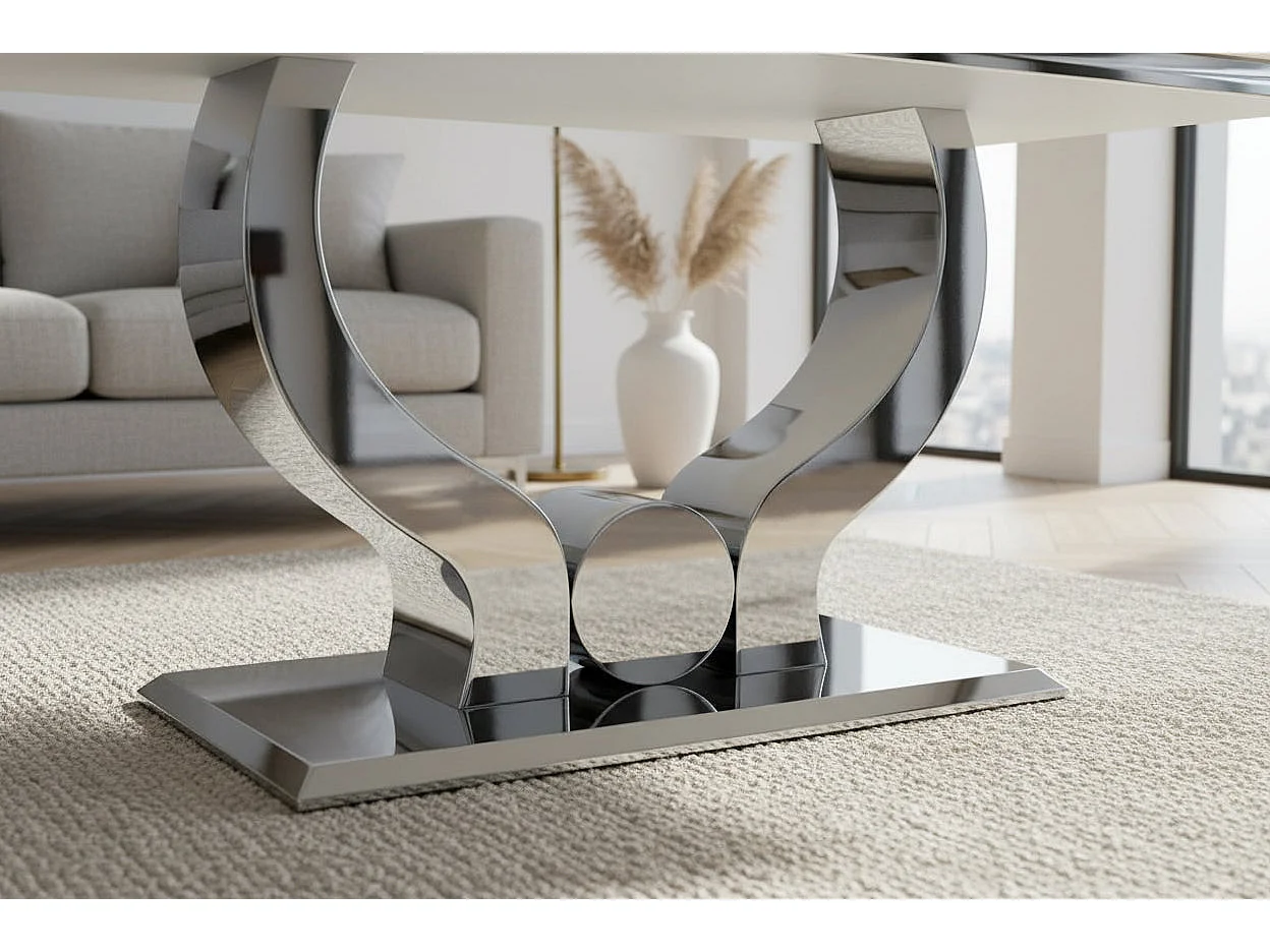 Table à manger plateau en verre blanc 150x90 cm TROFY