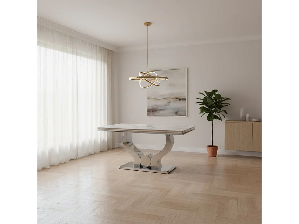Table à manger plateau en verre blanc 150x90 cm TROFY