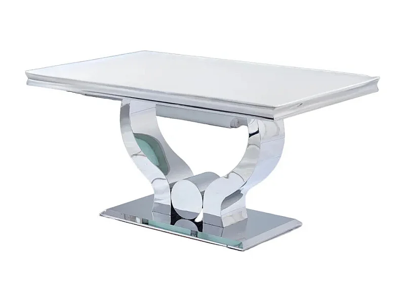 Table à manger TROFY 4 à 6 personnes 150x90 cm chrome plateau en verre blanc