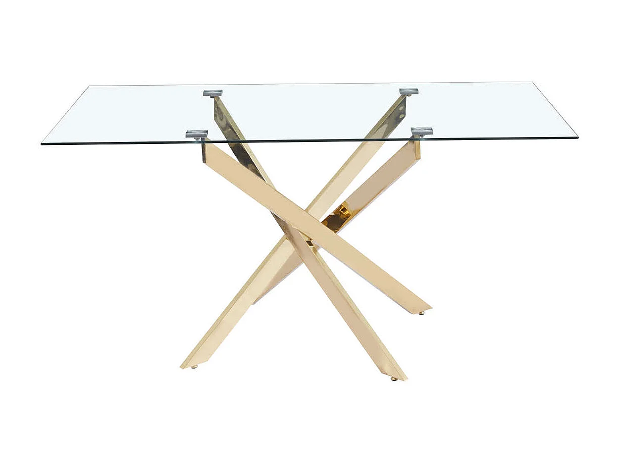 Table Repas JESSICA XXL Gold et plateau en verre TRANSPARENT 180 cm 6 à 8 couverts