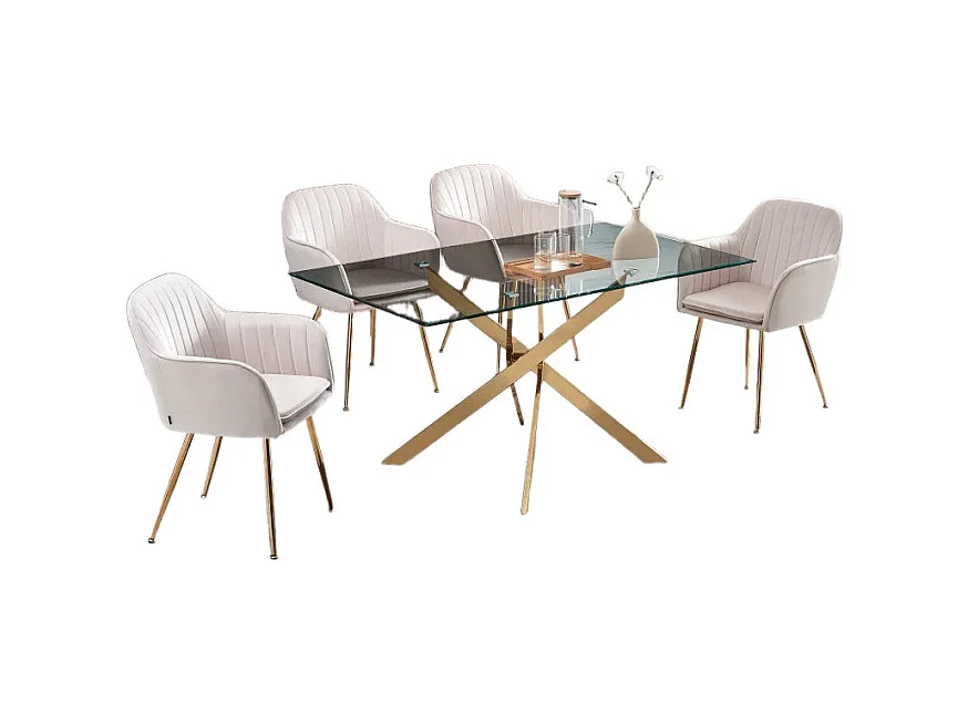 Table Repas JESSICA XXL Gold et plateau en verre 180 cm 6 à 8 couverts