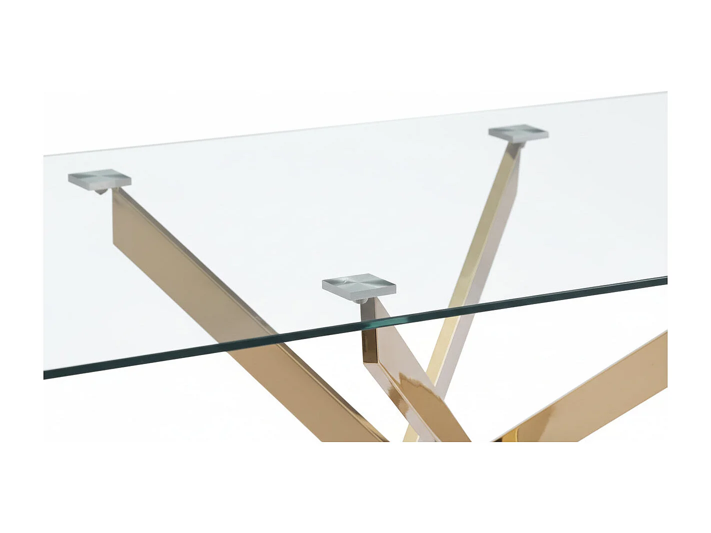 Table à manger verre transparent pieds acier doré 180x90 cm JESSICA XXL