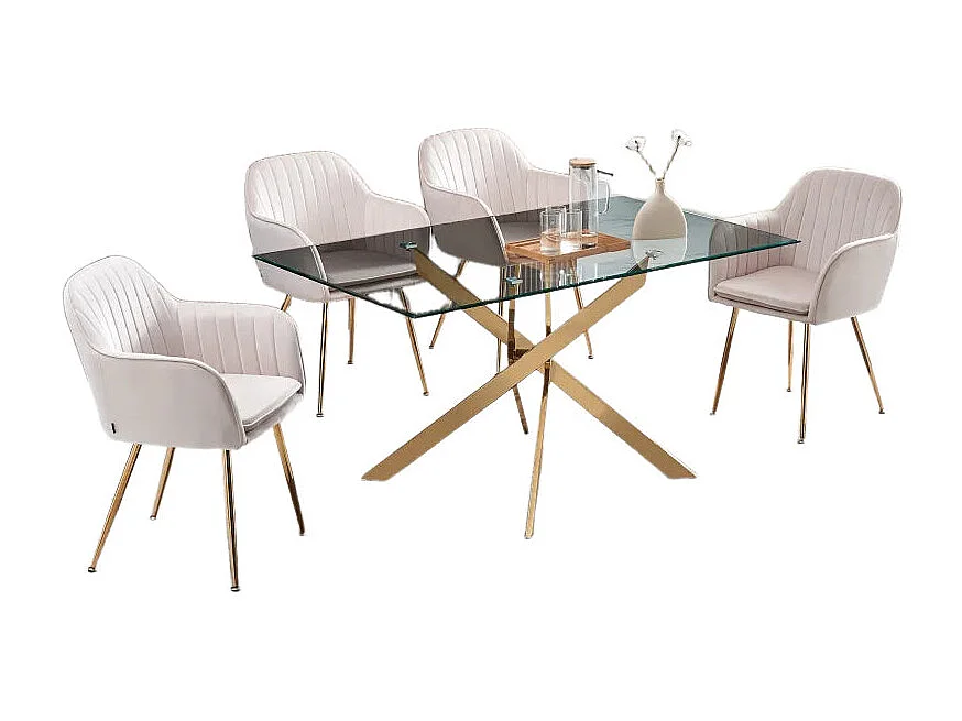 Table à manger verre transparent pieds acier doré 180x90 cm JESSICA XXL