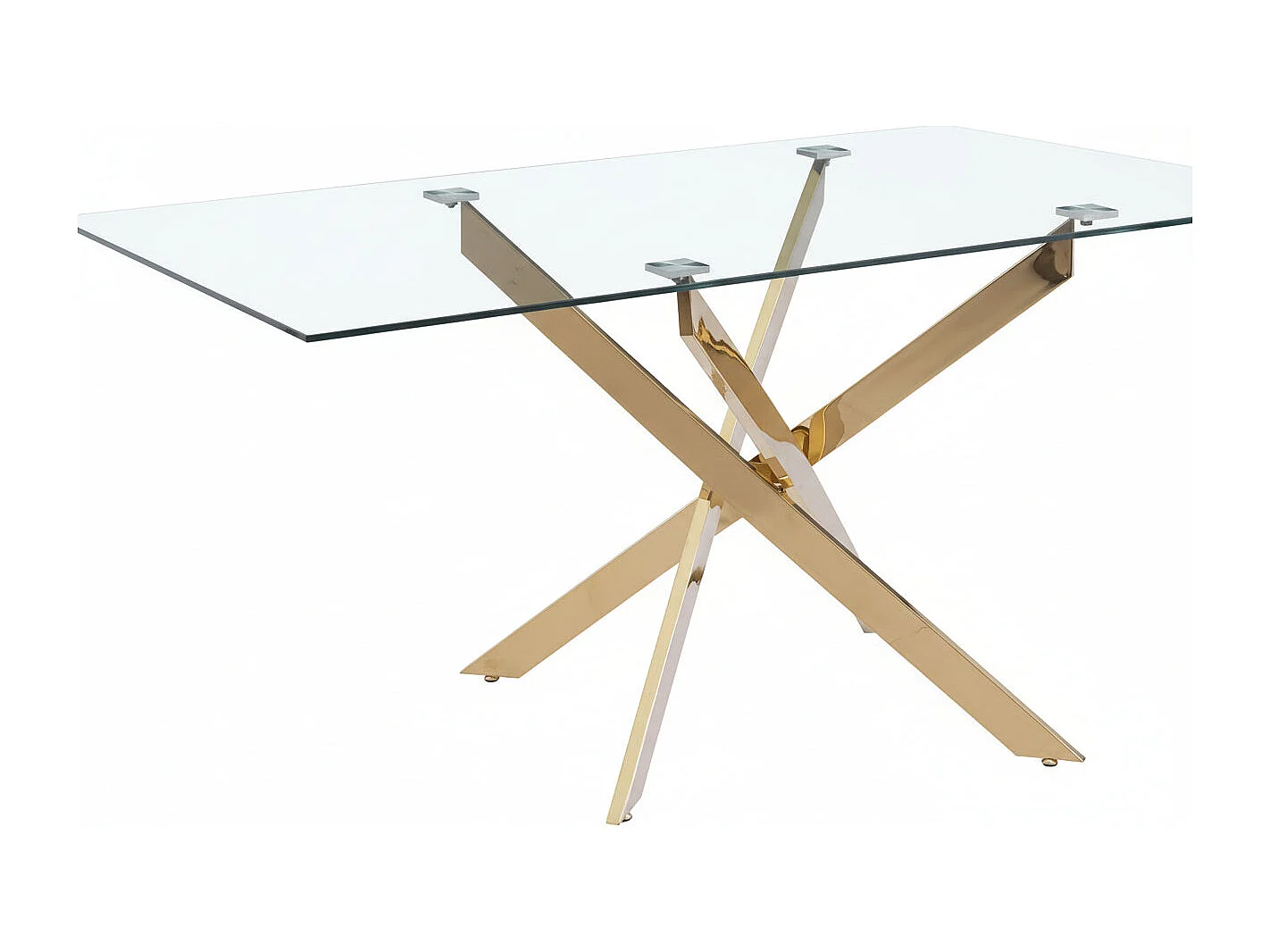 Table à manger verre transparent pieds acier doré 180x90 cm JESSICA XXL