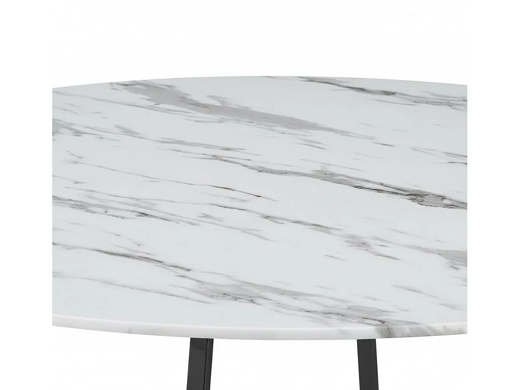 Table à Manger Ronde Verre Marbré Blanc Pied Métal Noir – D120×75 cm  – HELOISE