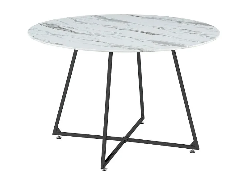 Table à Manger Ronde Verre Marbré Blanc Pied Métal Noir – D120×75 cm  – HELOISE