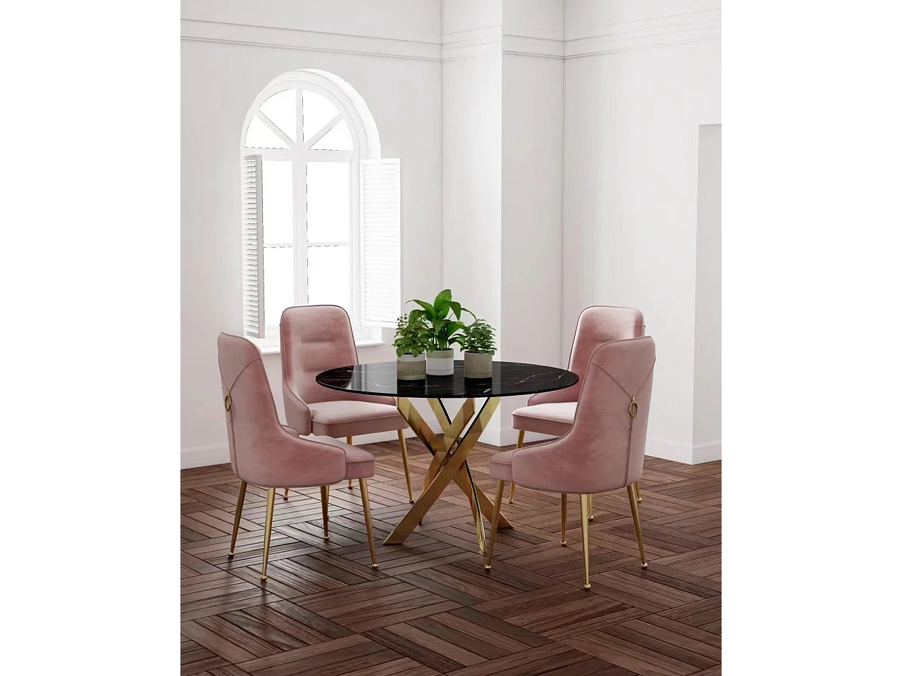 Table a manger ronde JESSICA  Gold XXL 120 cm 4 couverts effet marbré noir