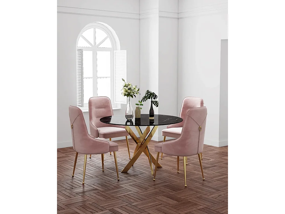 Table a manger ronde JESSICA  Gold XXL 120 cm 4 couverts effet marbré noir