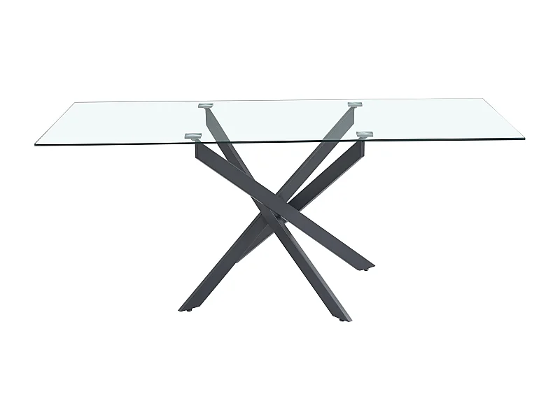 Table Repas JESSICA XXL Métal noir et plateau en verre MARBRE NOIR 180 cm 6 à 8 couverts Transparent