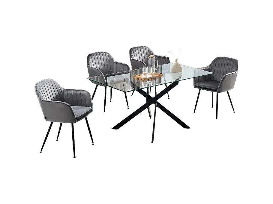 Table Repas JESSICA XXL Métal noir et plateau en verre 180 cm 6 à 8 couverts