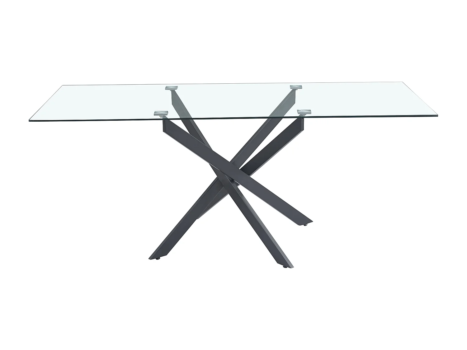 Table Repas JESSICA XXL Métal noir et plateau en verre MARBRE NOIR 180 cm 6 à 8 couverts Transparent