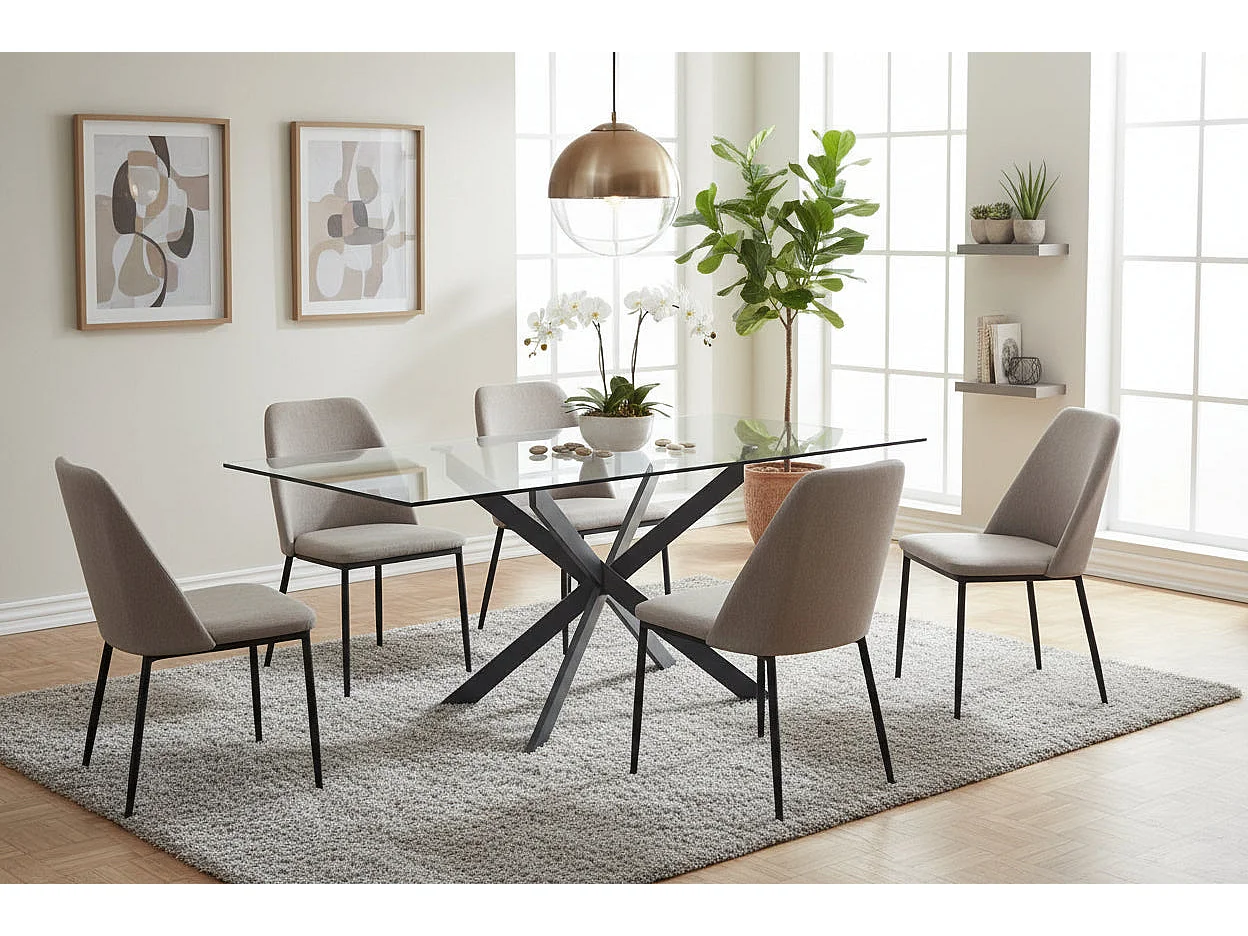 Table à manger verre trempé métal noir 180x90 cm JESSICA XXL