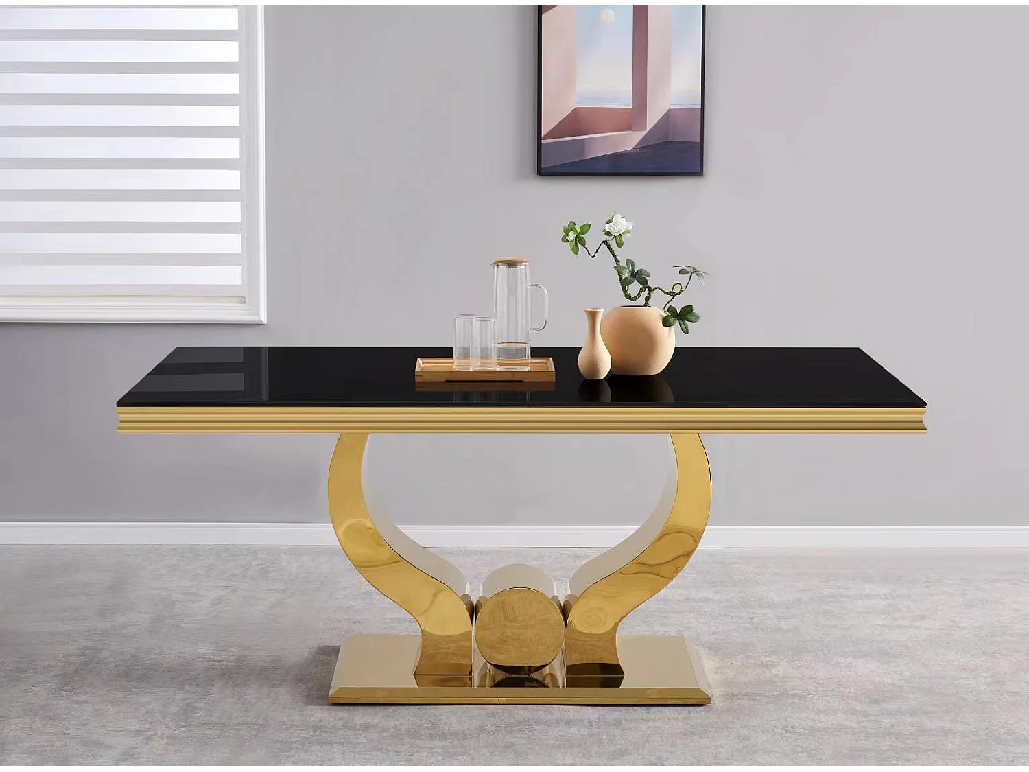 Table à manger TROFY 4 à 6 personnes 150x90 cm Gold verre noir