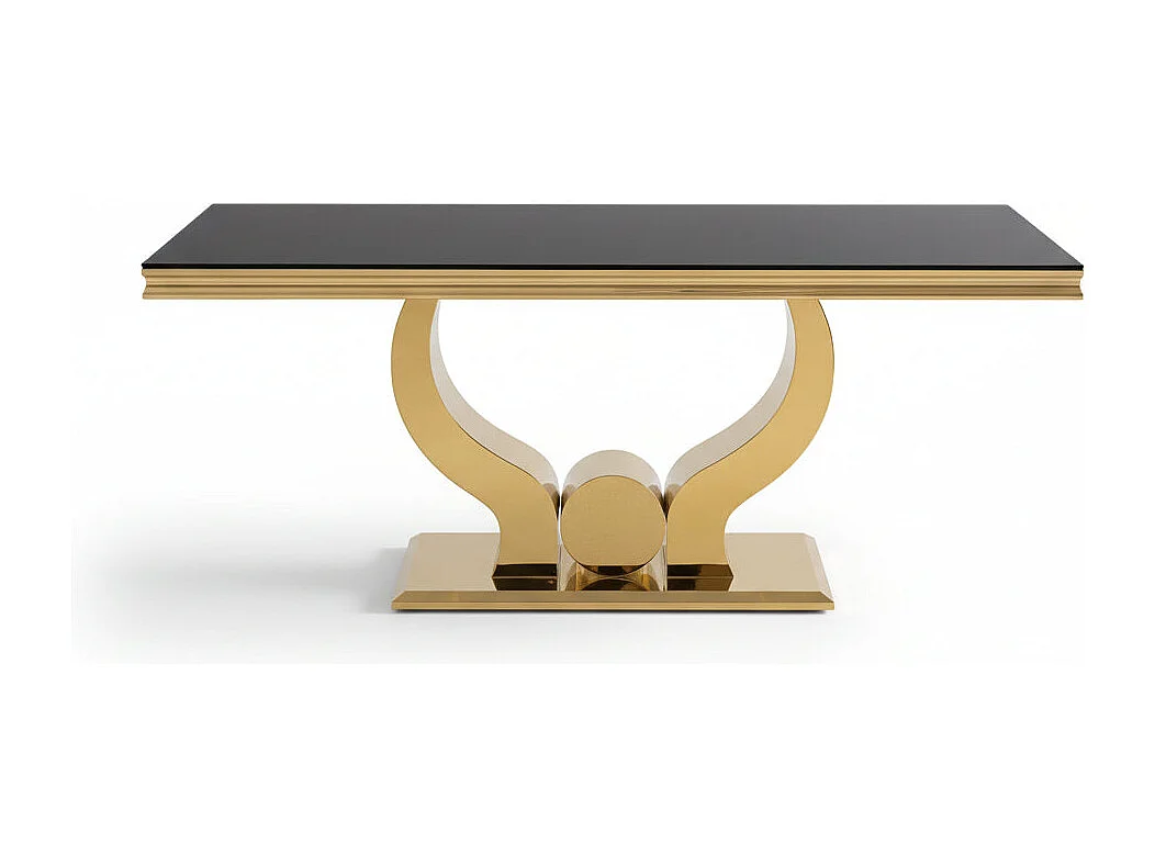 Table à manger verre noir pied métal doré 150x90 cm TROFY