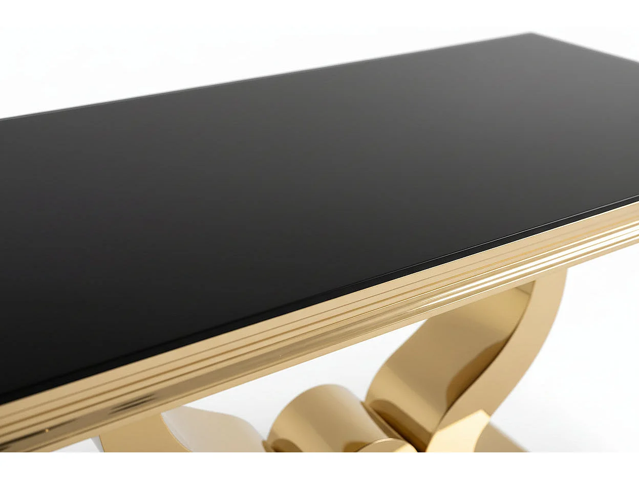 Table à manger verre noir pied métal doré 150x90 cm TROFY