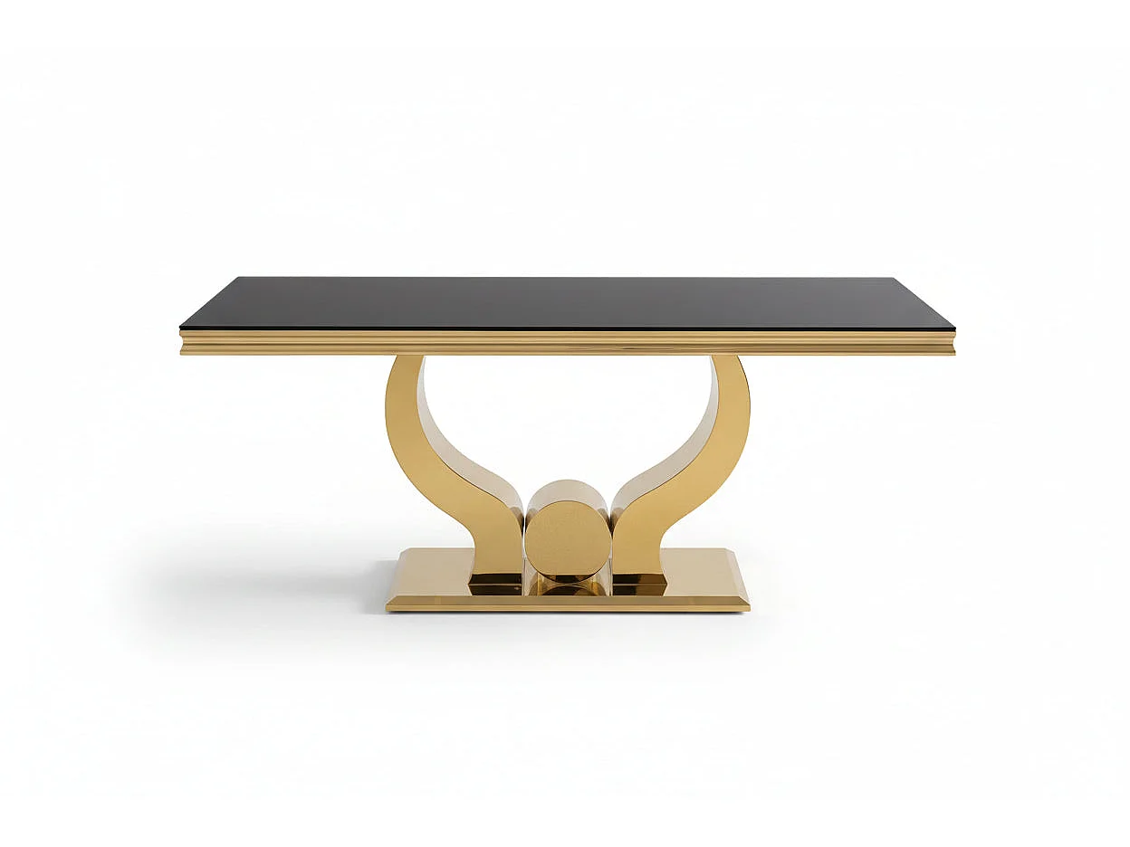 Table à manger verre noir pied métal doré 150x90 cm TROFY