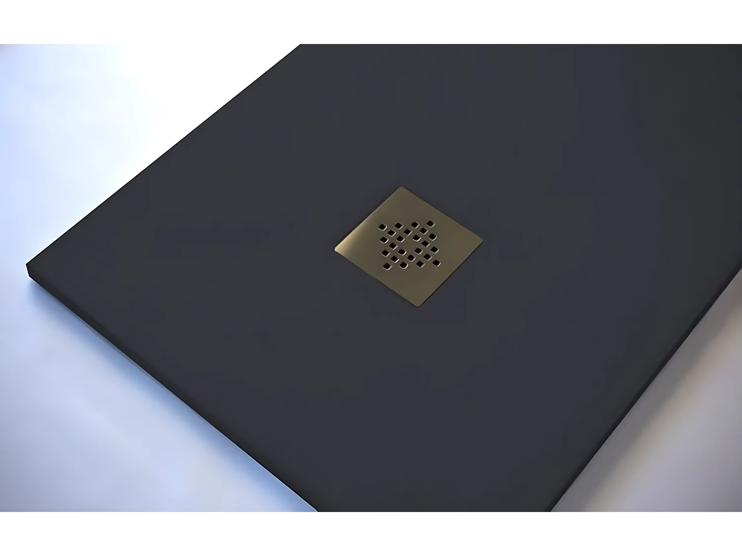 Receveur de douche 70 x 80 cm extra plat PURE en résine surface ardoisée anthracite Grille anthracite