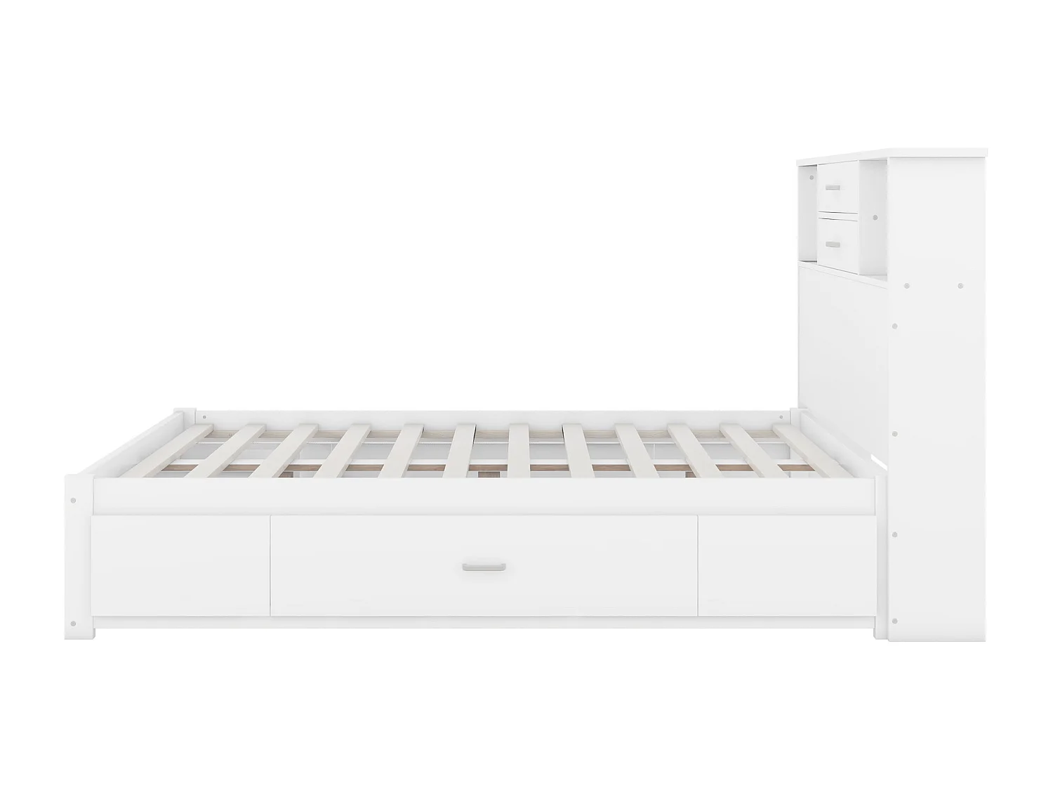 Tweepersoons houten bed 140 x 200 cm met 8 laden en 2 opbergvakken - MDF hout - Lattenbodem - Wit