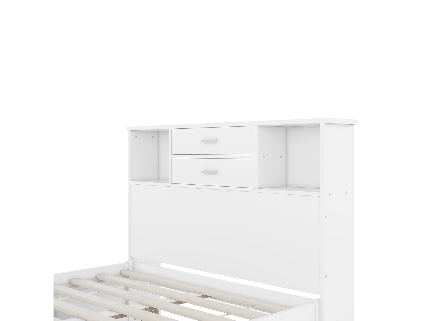 Tweepersoons houten bed 140 x 200 cm met 8 laden en 2 opbergvakken - MDF hout - Lattenbodem - Wit