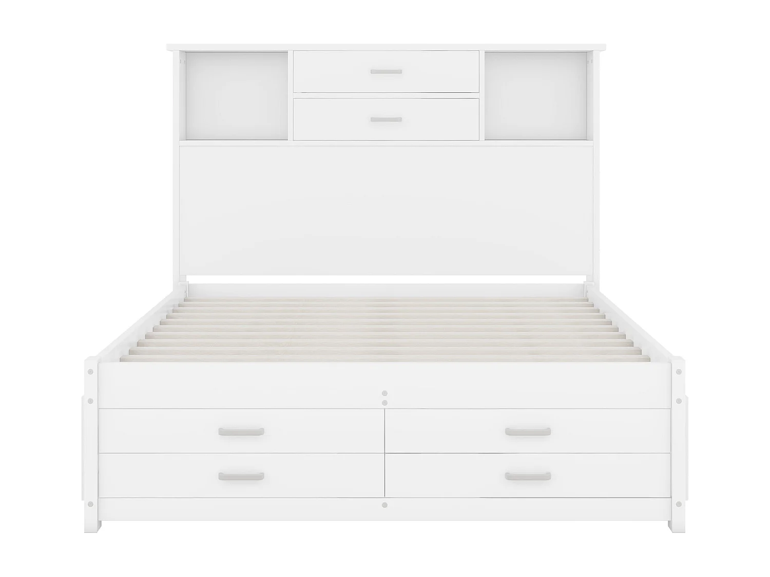 Tweepersoons houten bed 140 x 200 cm met 8 laden en 2 opbergvakken - MDF hout - Lattenbodem - Wit