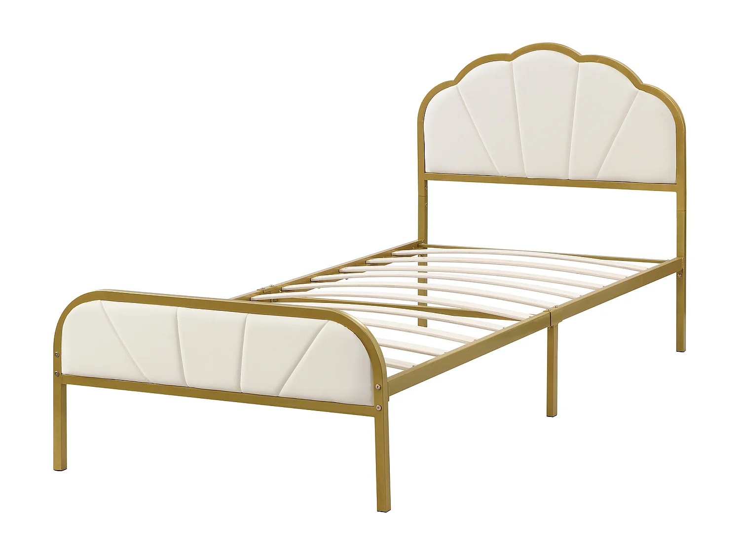 90 x 200 cm Metallbett – Wolkenförmiges Muster – Goldrahmen – Gold + Weiß