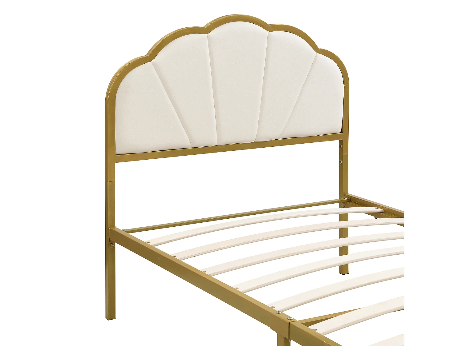 90 x 200 cm Metallbett – Wolkenförmiges Muster – Goldrahmen – Gold + Weiß