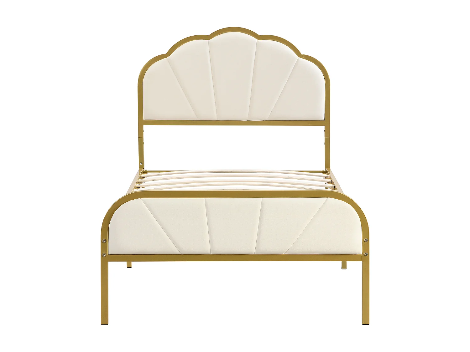 90 x 200 cm Metallbett – Wolkenförmiges Muster – Goldrahmen – Gold + Weiß