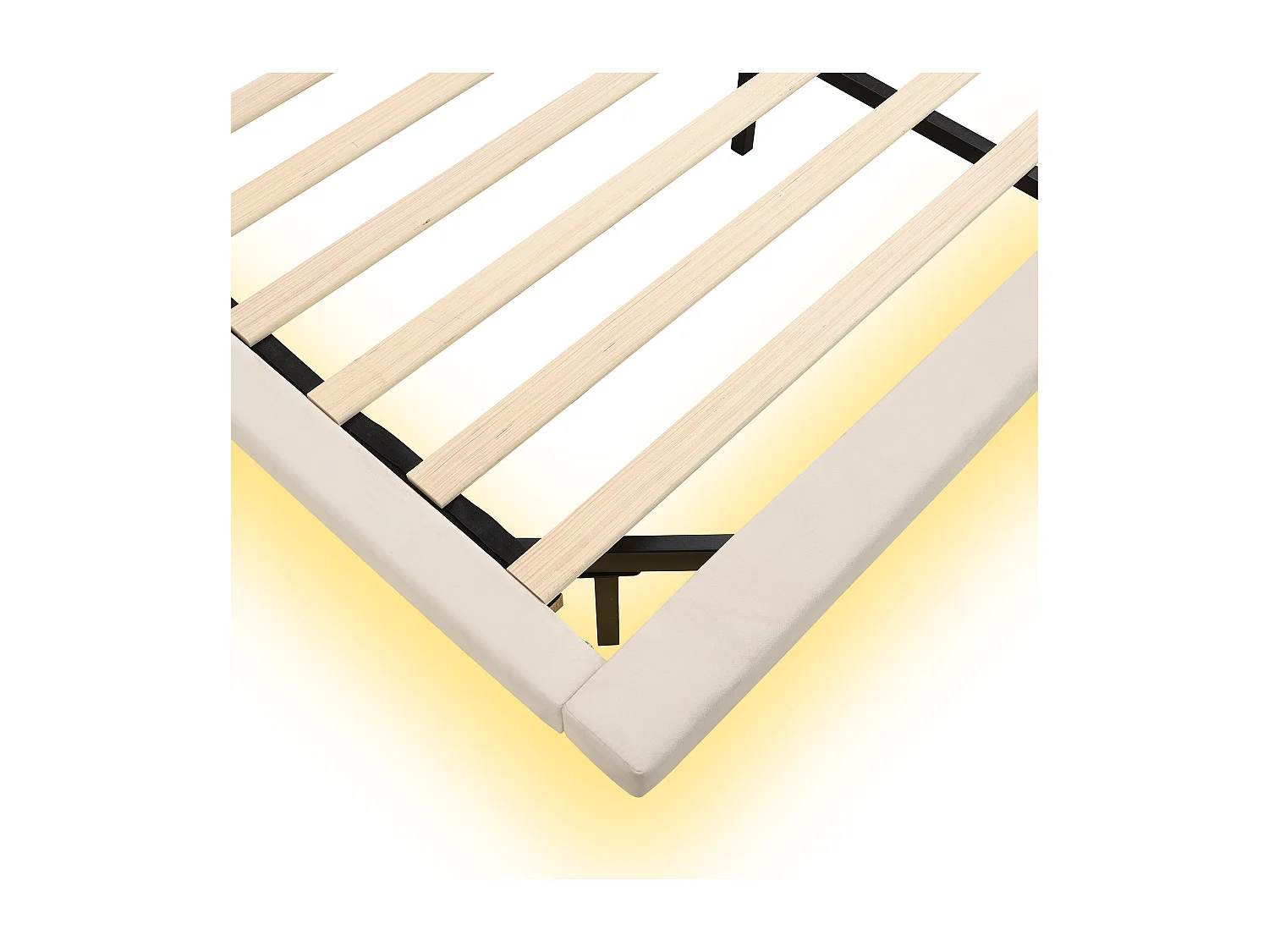 Polsterbett 180 x 200 cm, Schwebebett, Samt und MDF-Holz, LEDs, Lattenrost, Beige