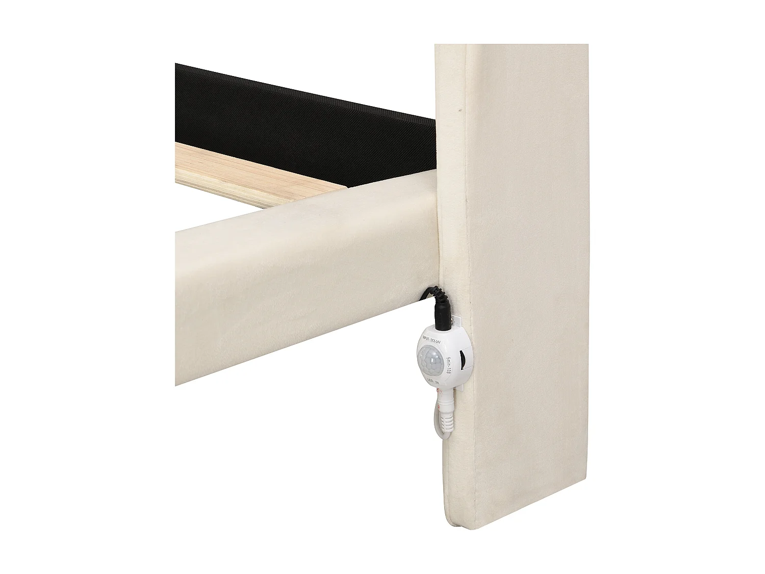 Polsterbett 180 x 200 cm, Schwebebett, Samt und MDF-Holz, LEDs, Lattenrost, Beige