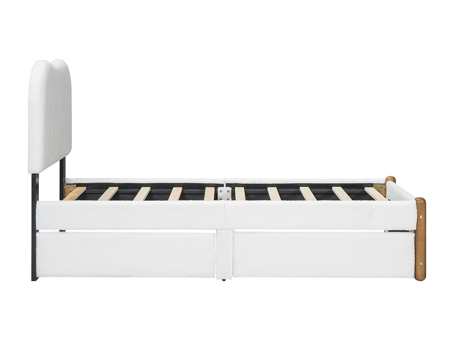 Cama estofada 90 x 200 cm com 2 gavetas - estilo moderno - tecido pelúcia - base de ripas - branco
