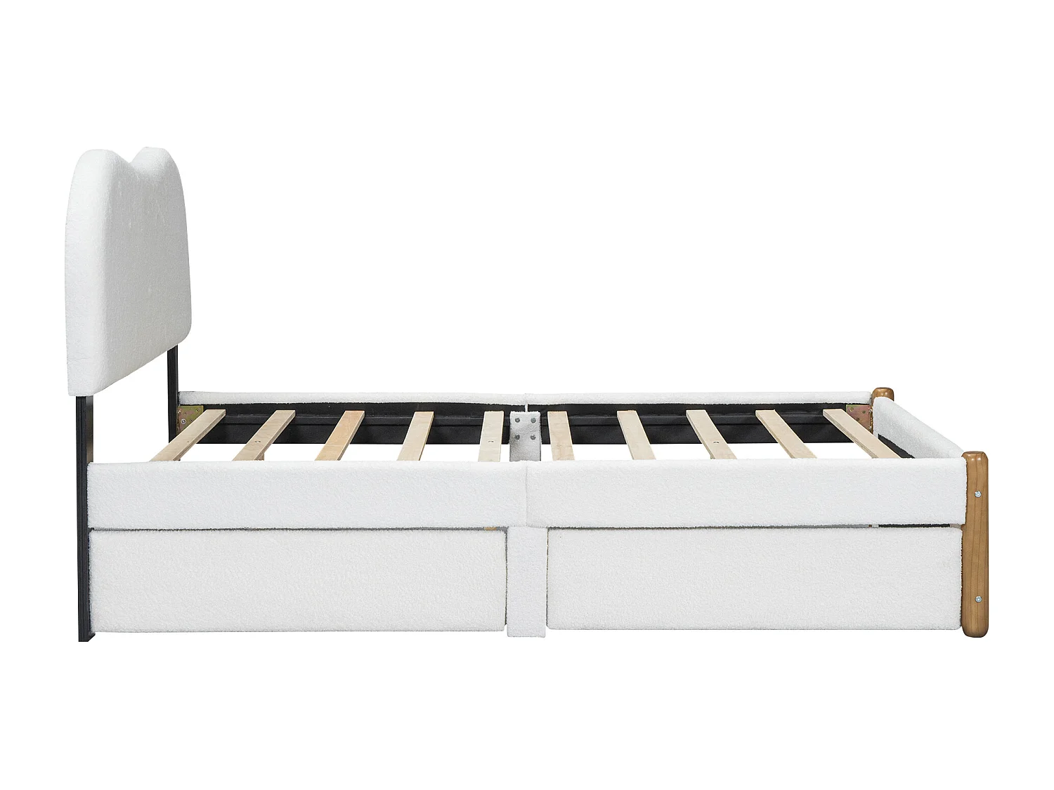 Lit capitonné 140 x 200 cm avec 2 tiroirs - style moderne - tissu en peluche - sommier à lattes - blanc