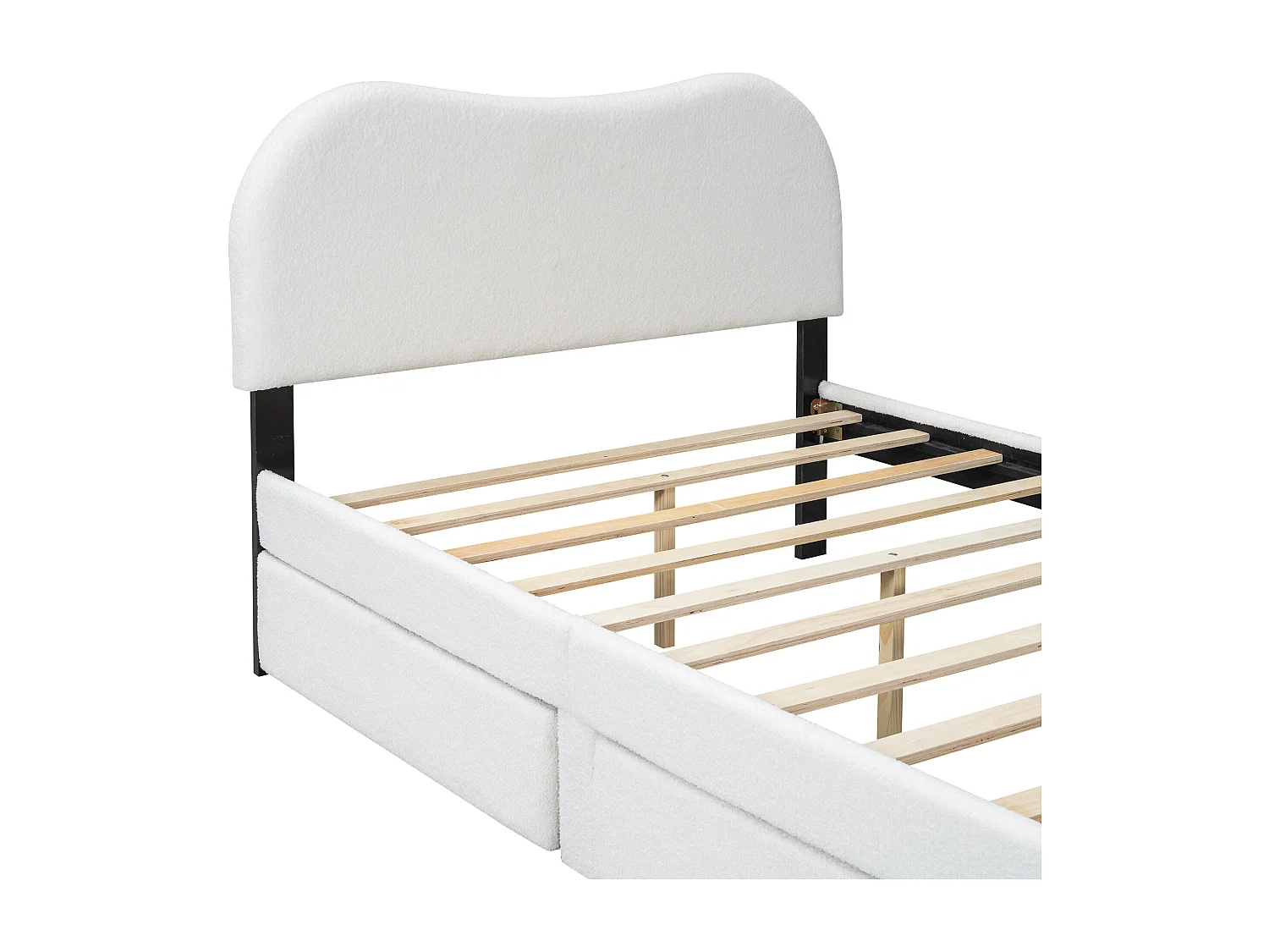 Lit capitonné 140 x 200 cm avec 2 tiroirs - style moderne - tissu en peluche - sommier à lattes - blanc