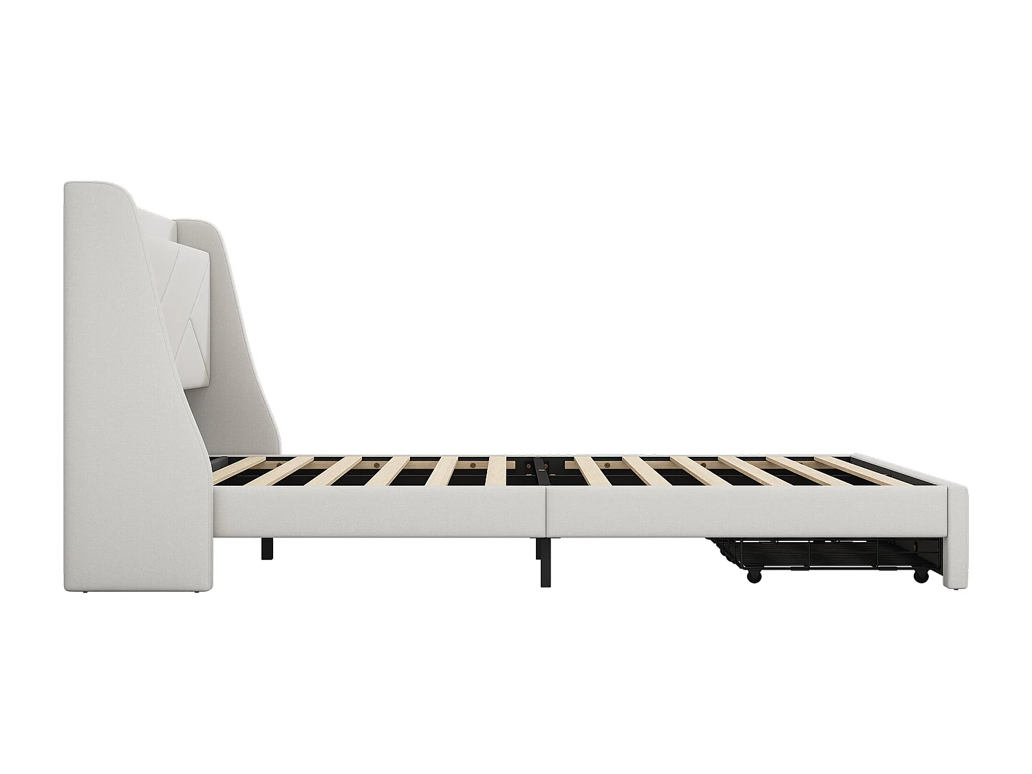 Gestoffeerd bed 140 x 200 cm met opberghoofdeinde en 2 lades - USB-aansluiting - Lattenbodem - Beige