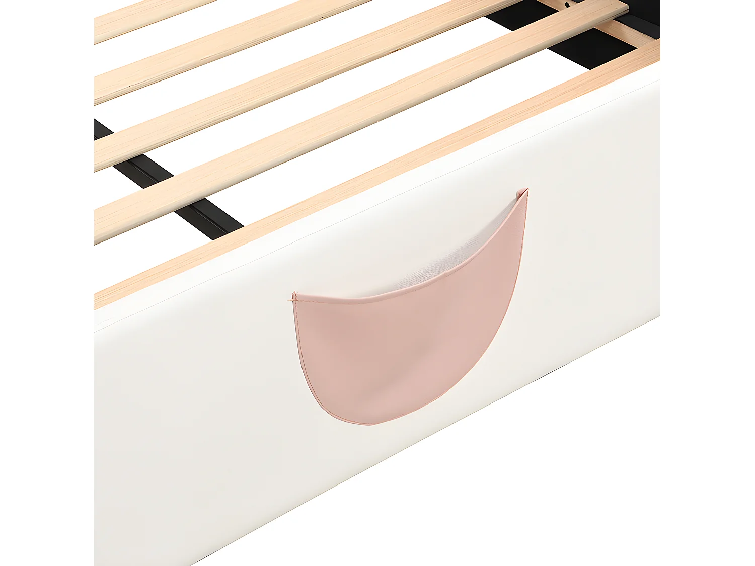 Lit enfant 140 x 200 cm avec toboggan et escalier, rembourré en cuir pu, LEDs, sommier à lattes, rose et blanc