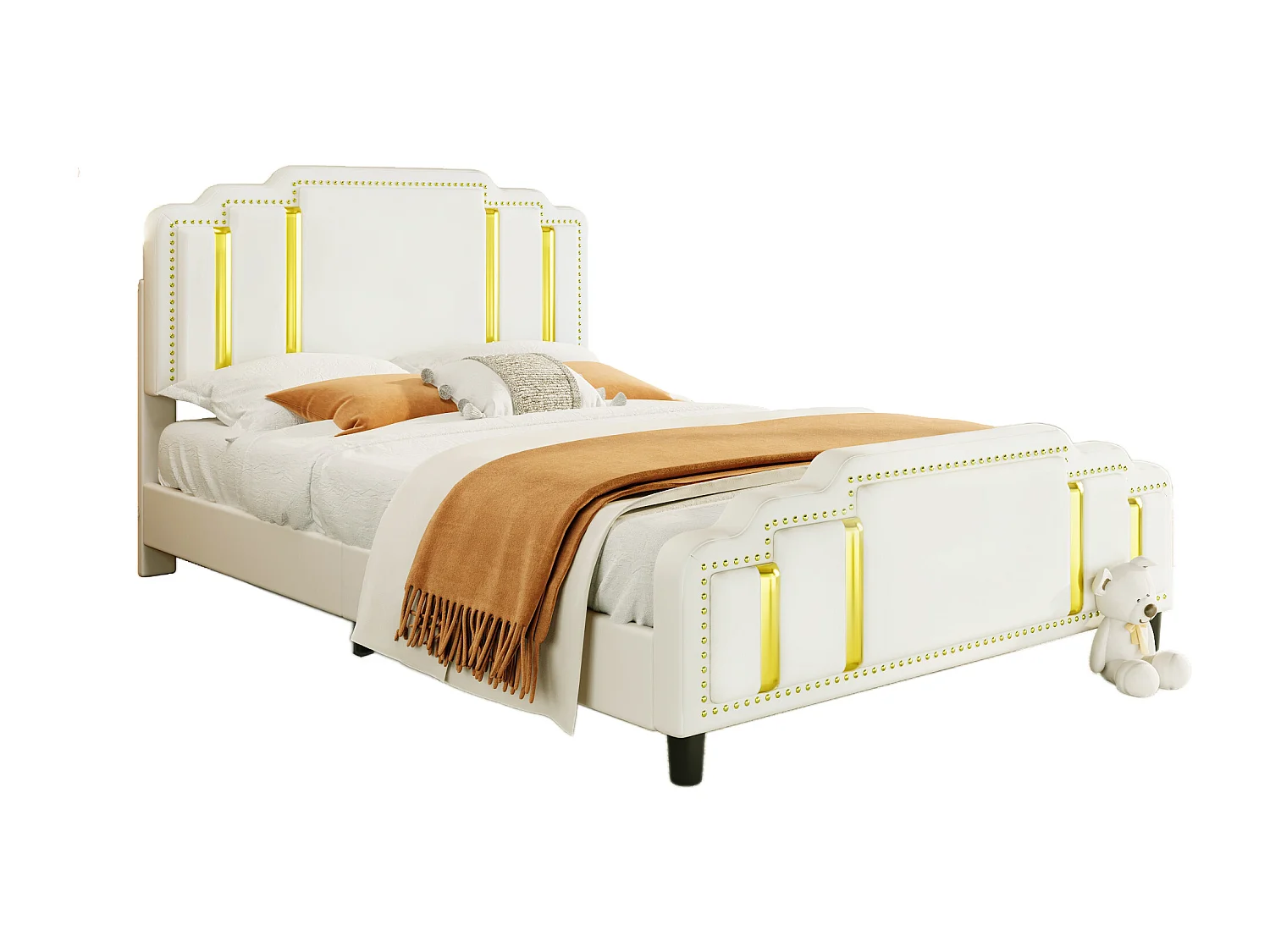 Gestoffeerd bed 140 x 200 cm met hoofdeinde - luxe stijl - fluwelen stof - lattenbodem - beige