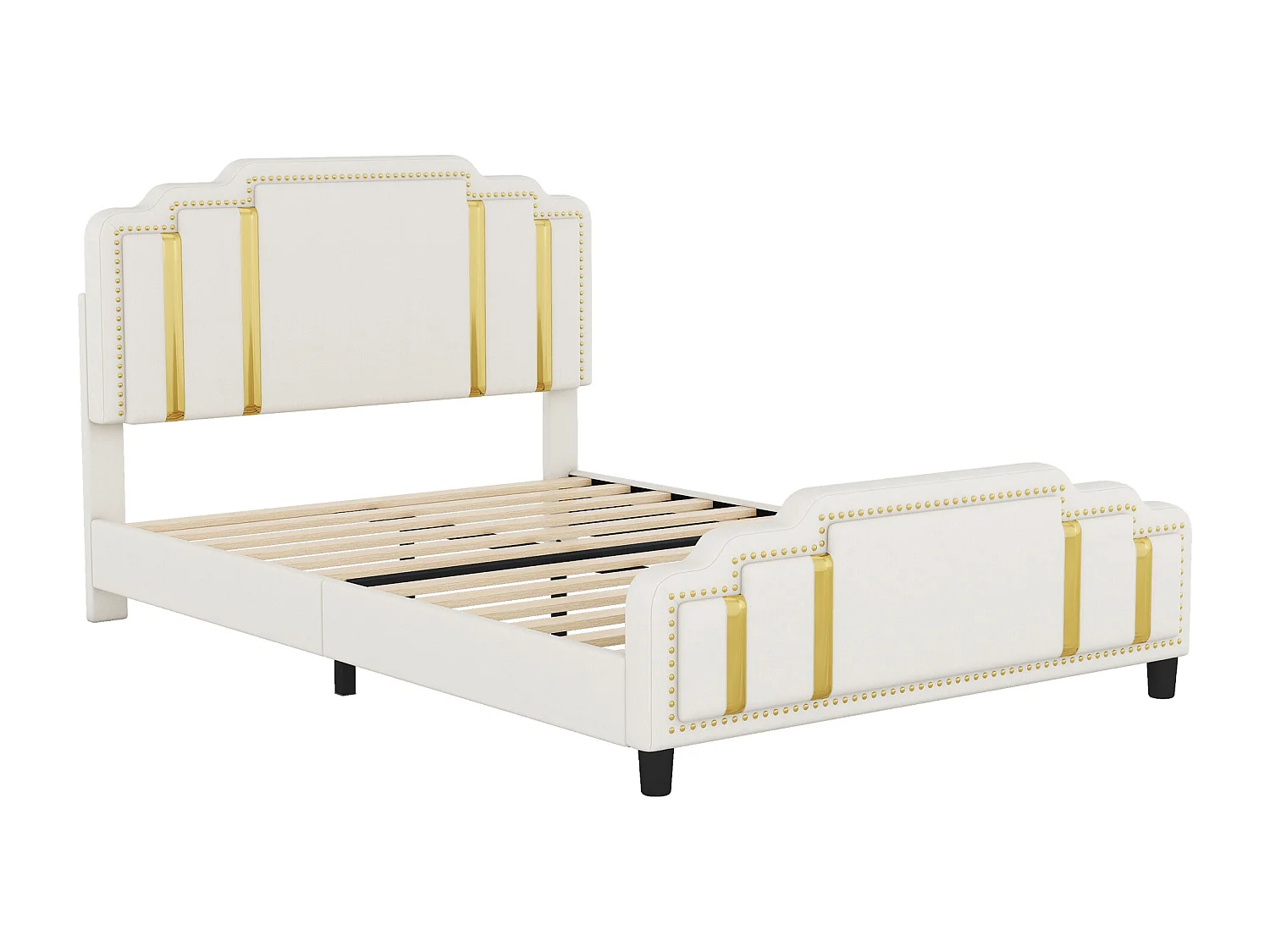 Gestoffeerd bed 140 x 200 cm met hoofdeinde - luxe stijl - fluwelen stof - lattenbodem - beige
