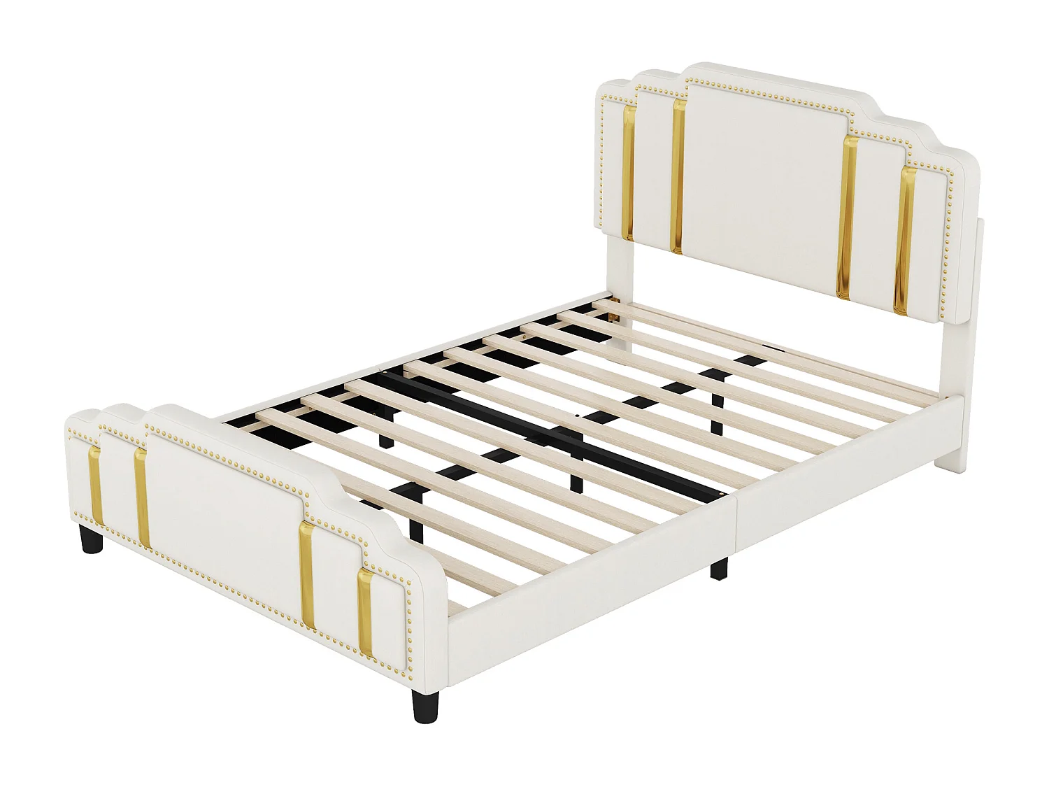 Gestoffeerd bed 140 x 200 cm met hoofdeinde - luxe stijl - fluwelen stof - lattenbodem - beige