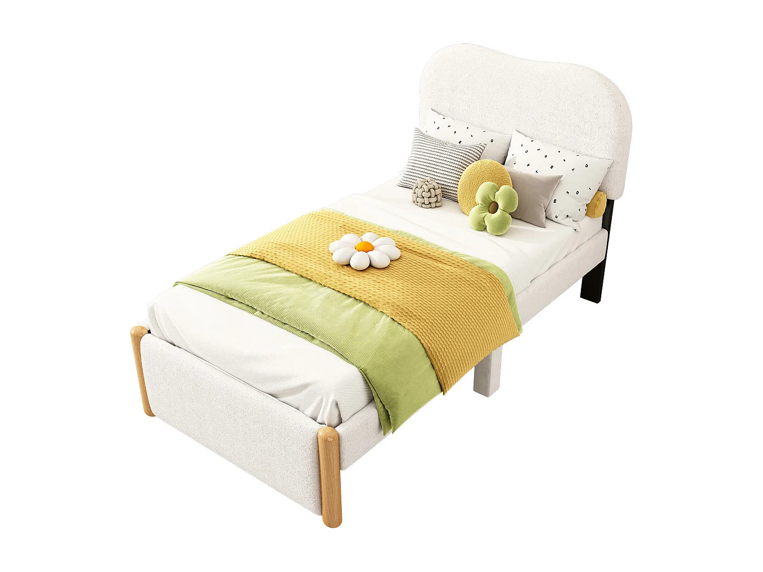 Lit capitonné 90 x 200 cm - tissu en peluche - sommier à lattes - style moderne - blanc