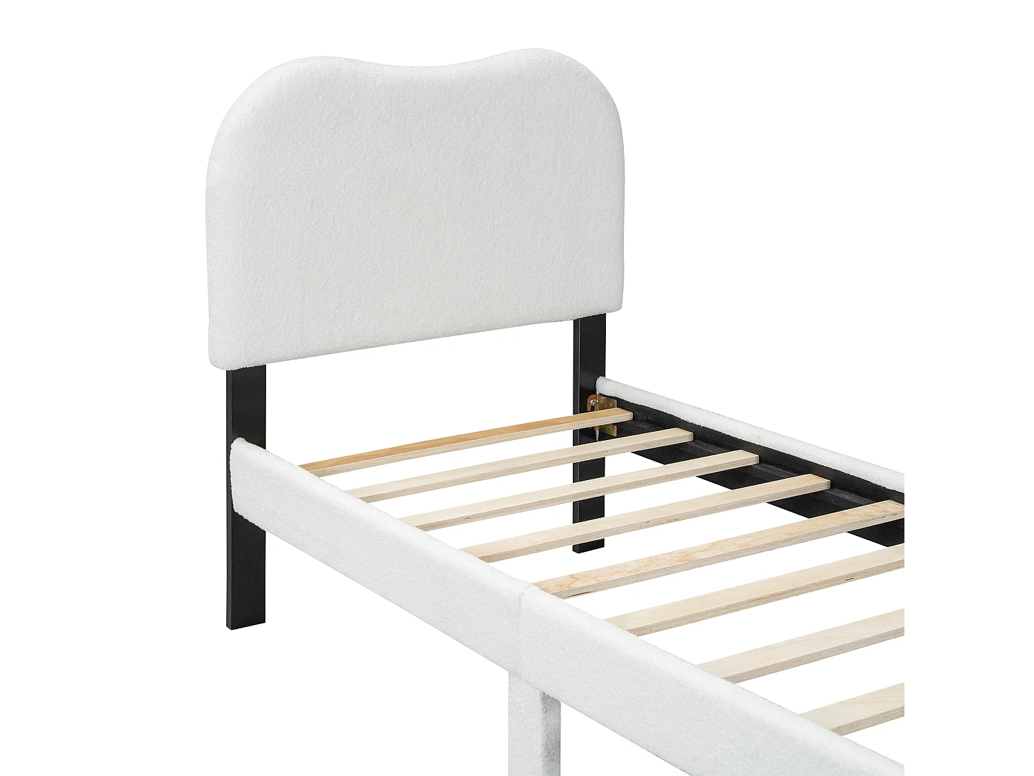 Lit capitonné 90 x 200 cm - tissu en peluche - sommier à lattes - style moderne - blanc