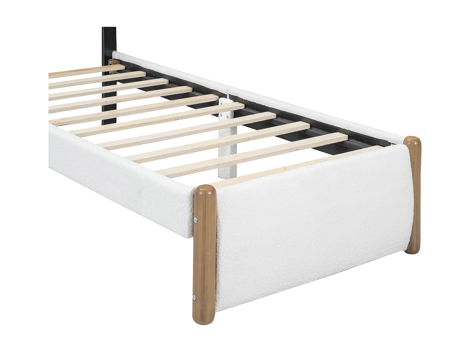 Lit capitonné 90 x 200 cm - tissu en peluche - sommier à lattes - style moderne - blanc