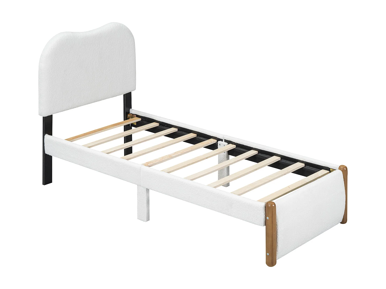 Lit capitonné 90 x 200 cm - tissu en peluche - sommier à lattes - style moderne - blanc