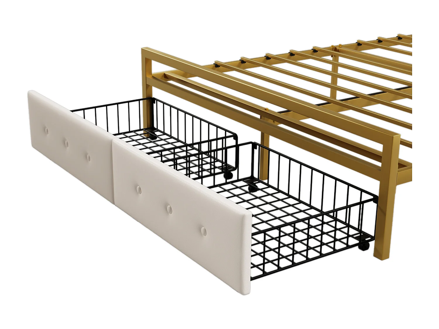 Bed 140 x 200 cm met 2 lades en 3 vakken - Metaal en MDF - Lattenbodem - Wit