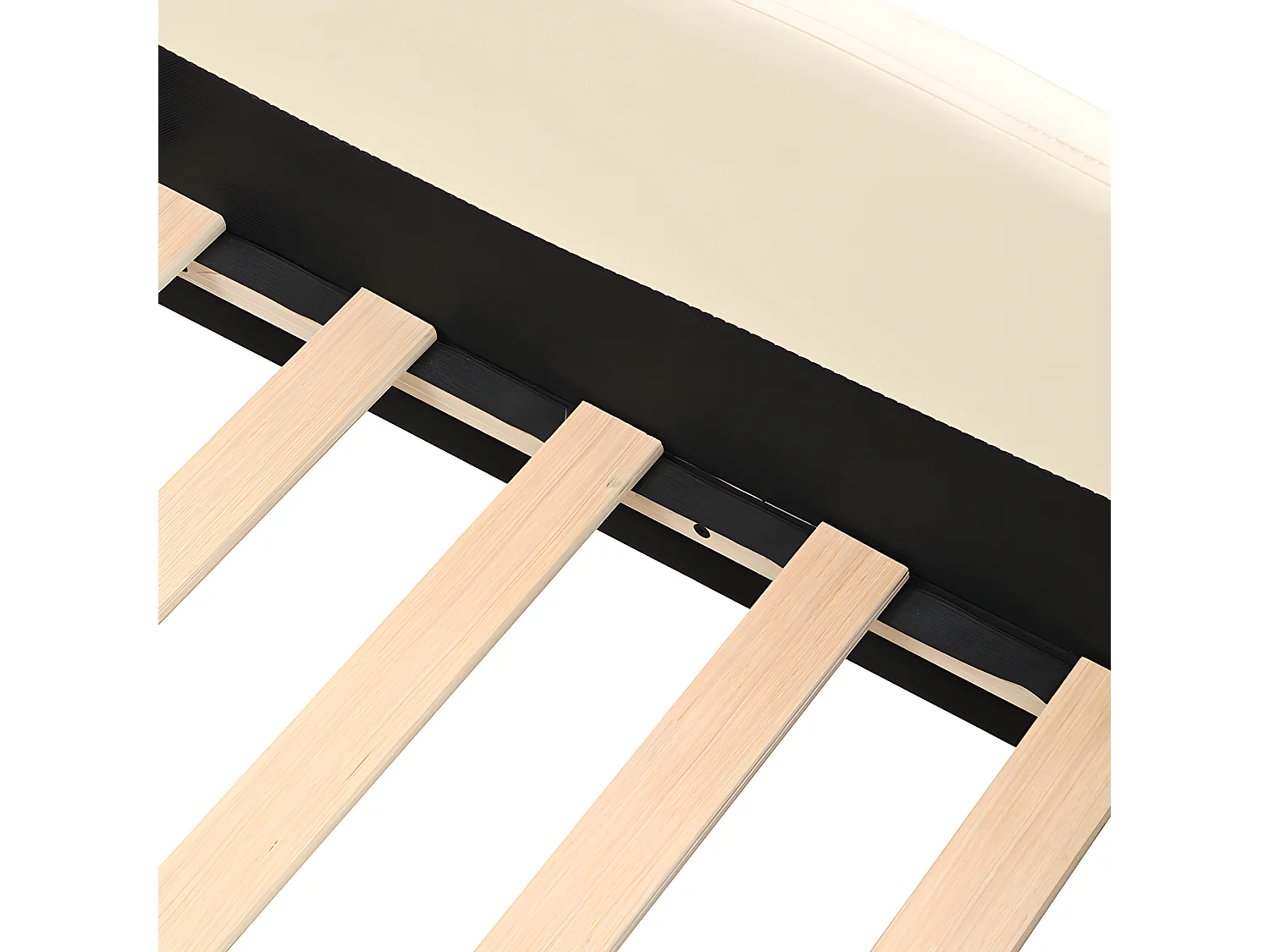 Lit enfant 140 x 200 cm avec toboggan et escalier, rembourré en cuir pu, sommier à lattes, beige