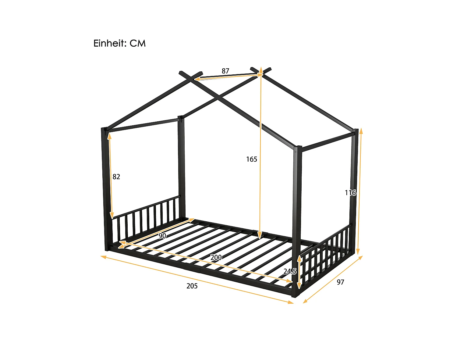 Lit cabane 90 x 200 cm - lit enfant - métal - sommier à lattes - noir