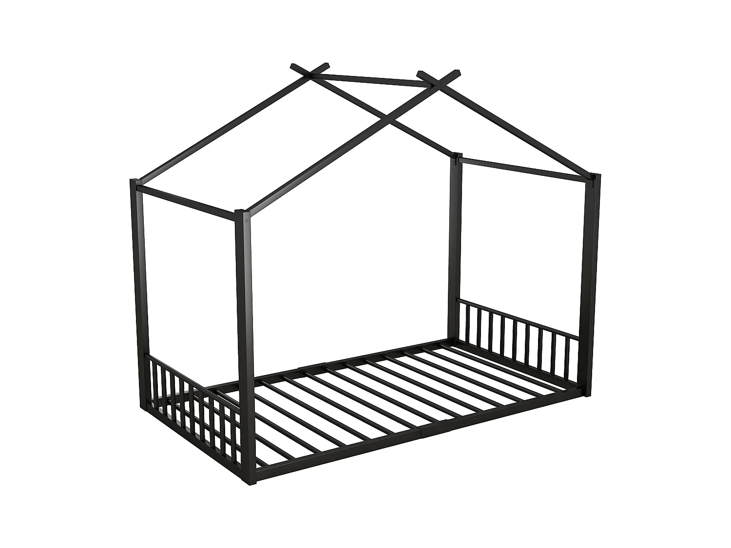 Lit cabane 90 x 200 cm - lit enfant - métal - sommier à lattes - noir