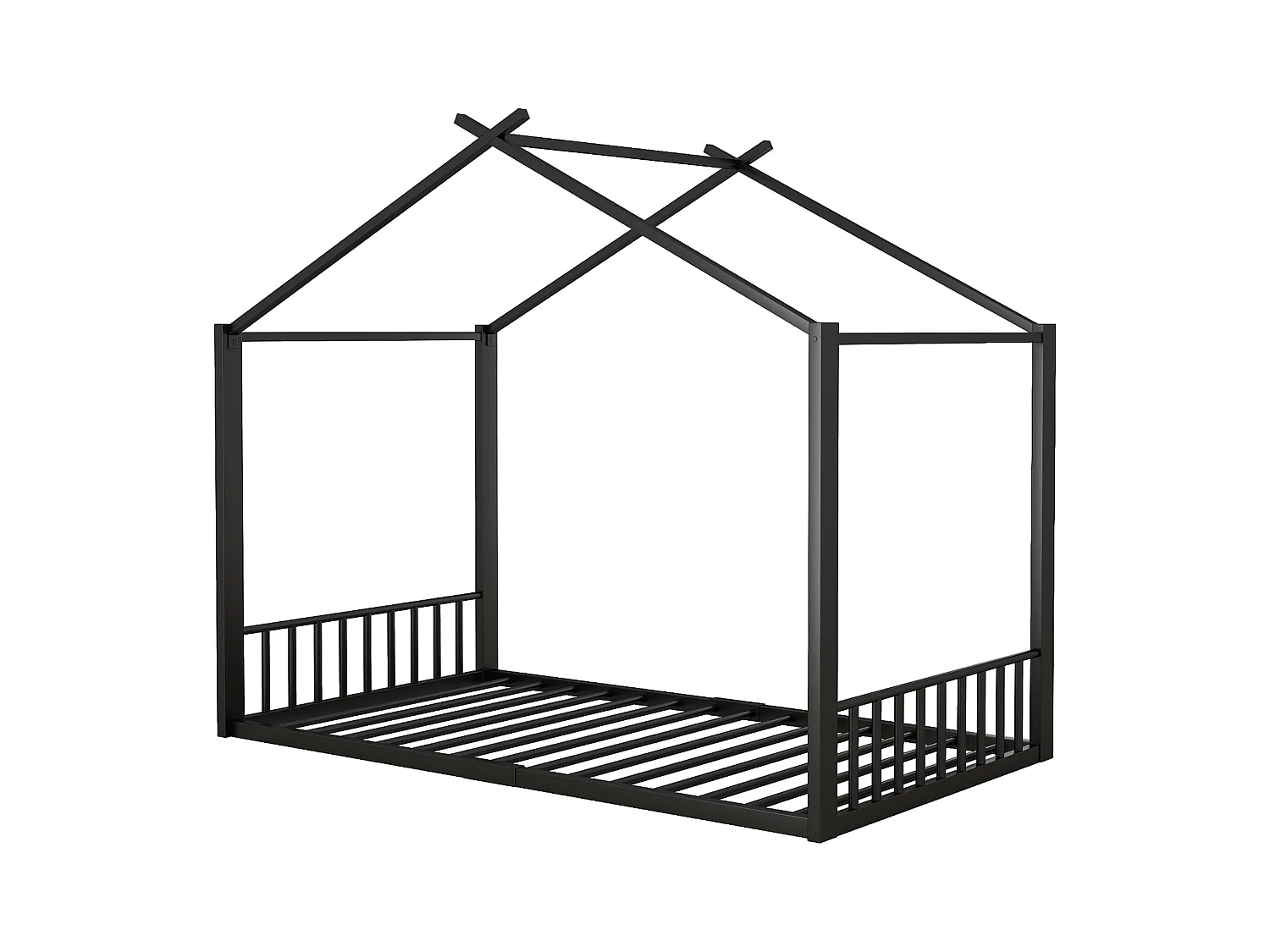 Lit cabane 90 x 200 cm - lit enfant - métal - sommier à lattes - noir