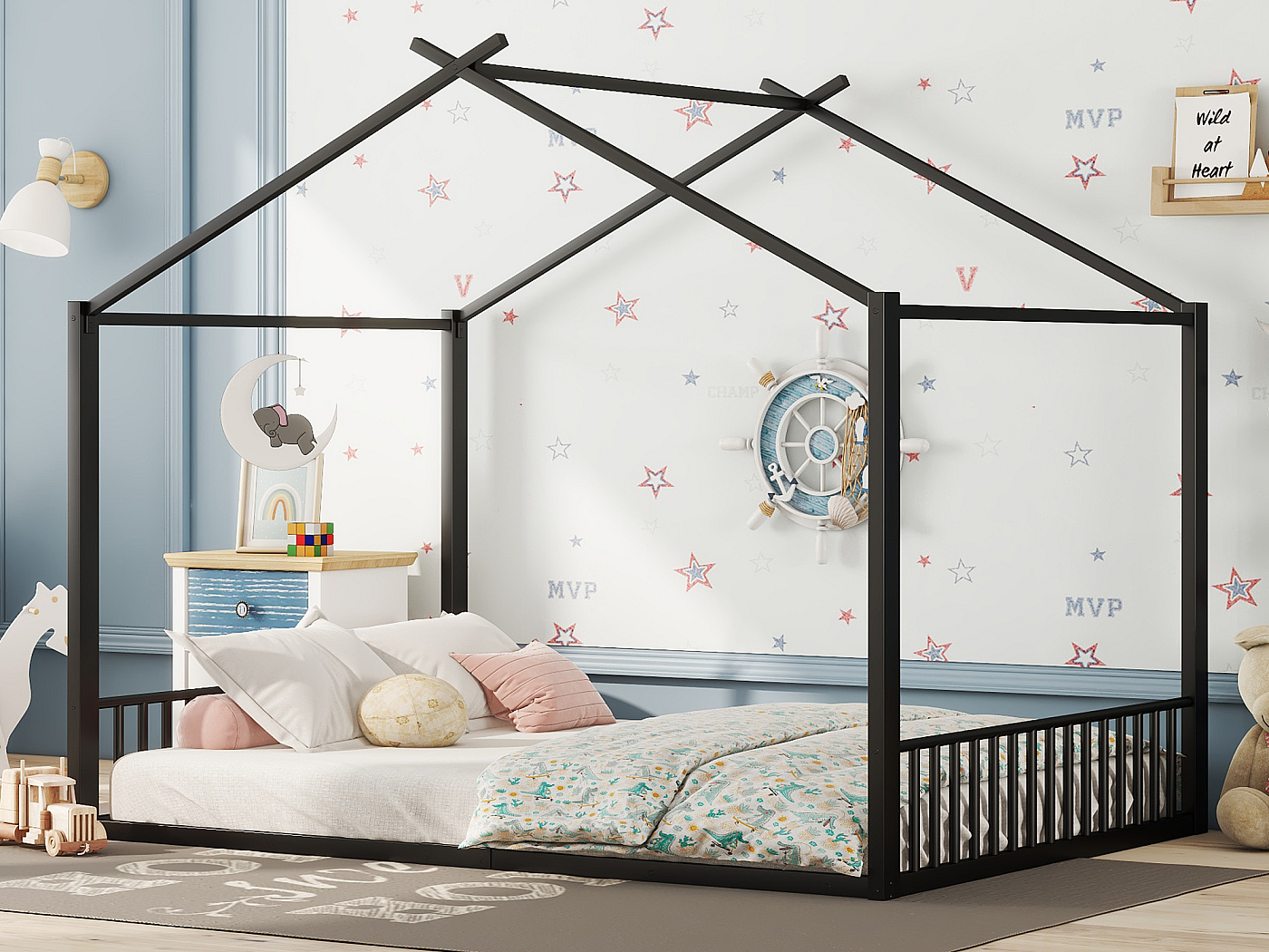 ROBA Lit Cabane Bébé Évolutif 70x140 - Certifié FSC - Convertible - Hauteur Réglable - Bois Gris Gris P860224c860161