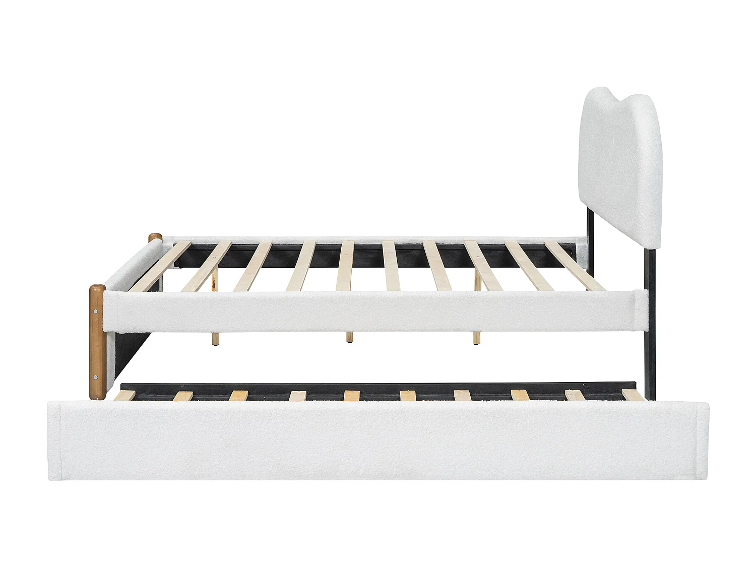 Lit gigogne 140 x 200 cm + 90 x 190 cm - style moderne - tissu en peluche - sommier à lattes - blanc