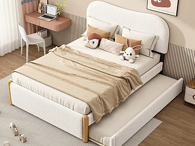Cama com gavetão 140 x 200 cm + 90 x 190 cm - estilo moderno - tecido pelúcia - base de ripas - branco