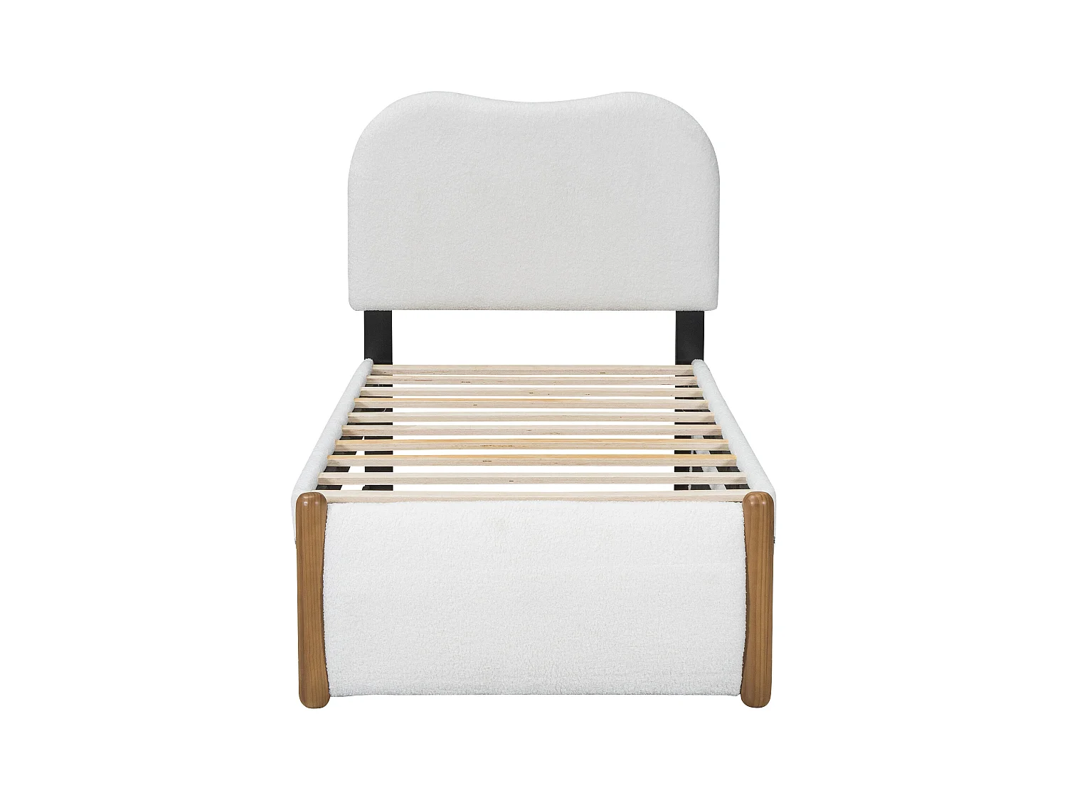 Onderschuifbed 90 x 200 cm + 90 x 190 cm - moderne stijl - pluche stof - lattenbodem - wit